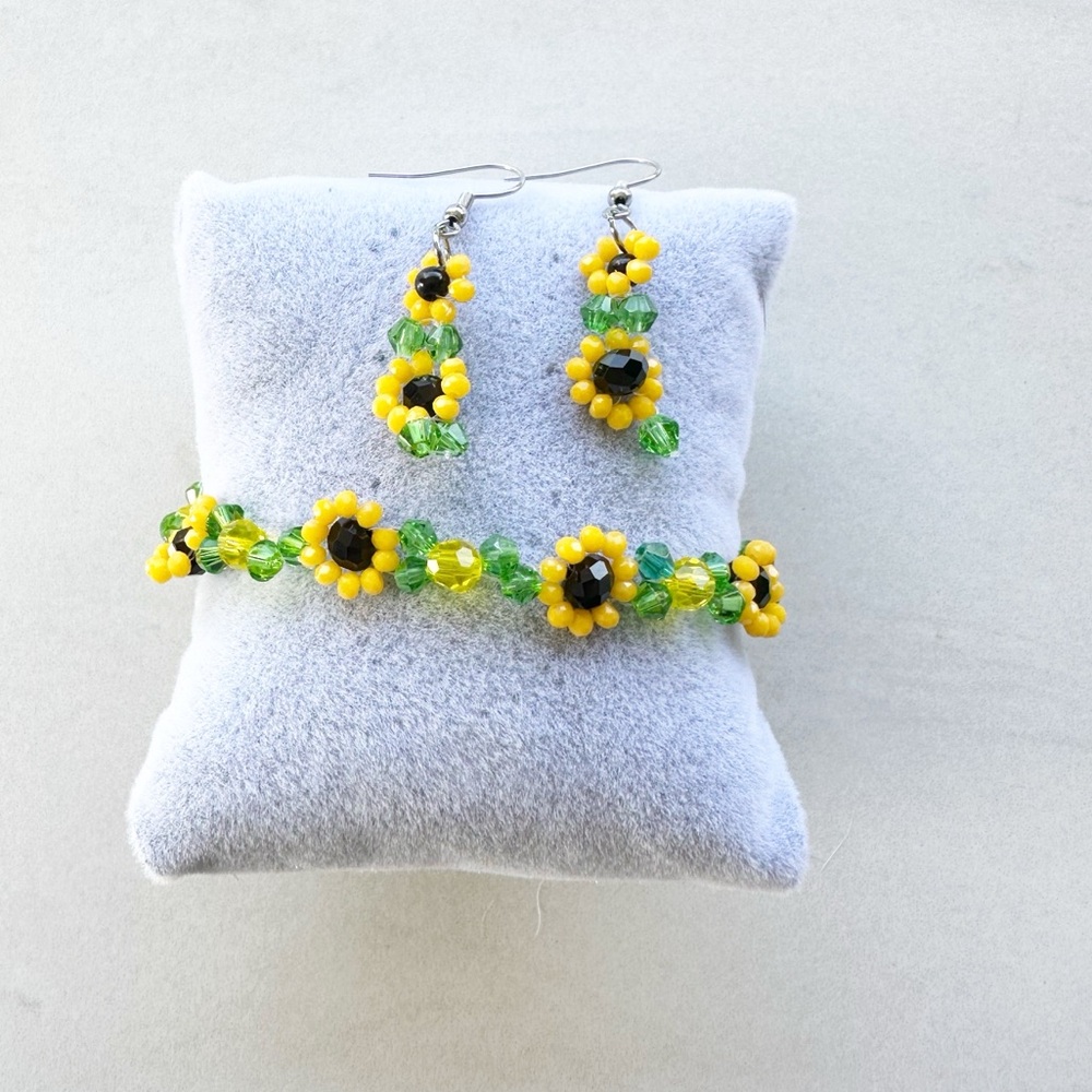 Handmade Sunflower bracelet & Earring set